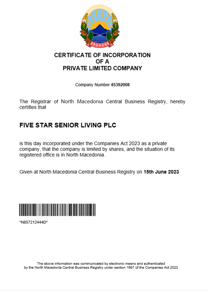 North Macedonia business registration certificate Word and PDF template